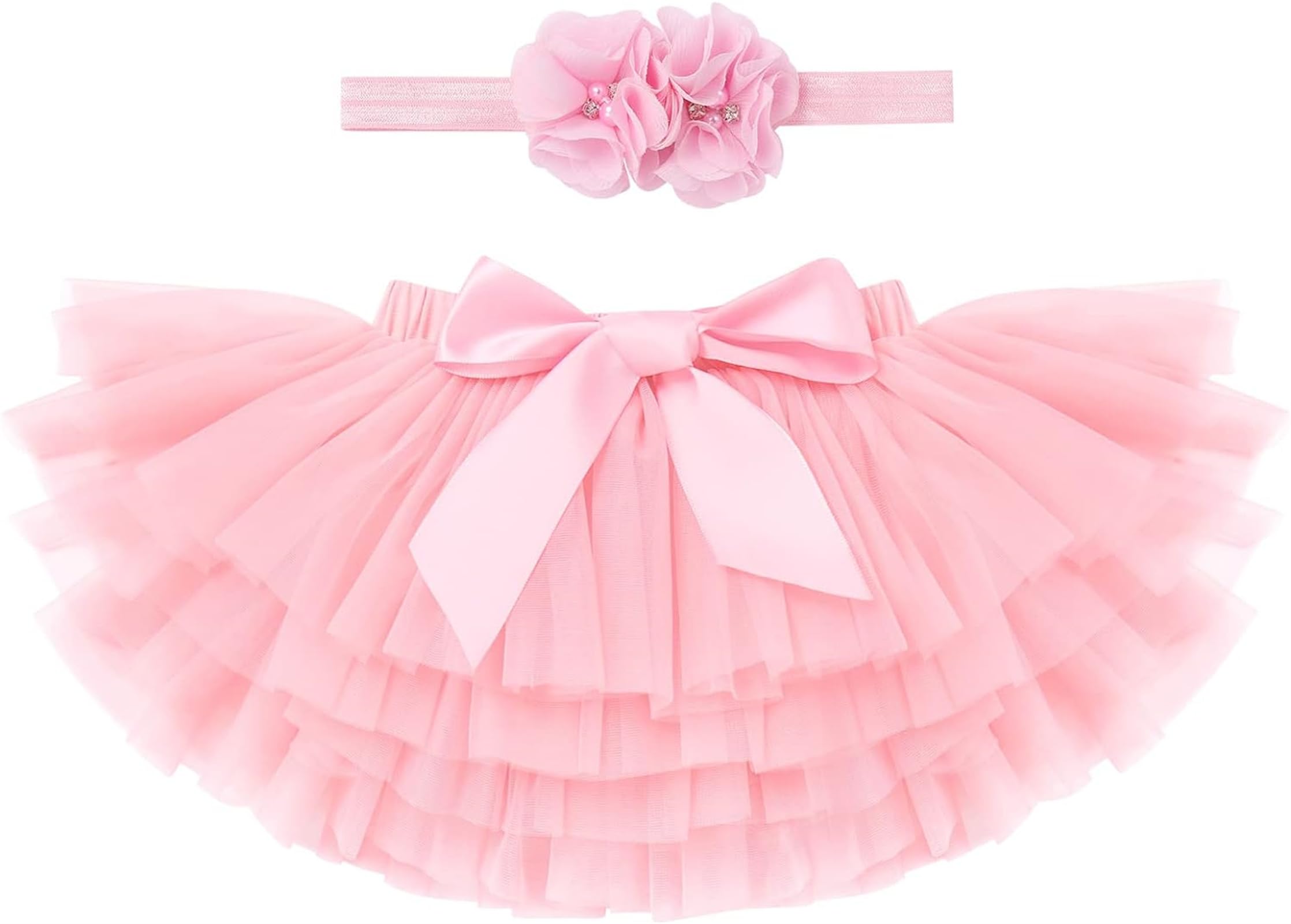 Photo 1 of Baby Girl Pink Tulle Tutu Skirt Diaper Cover Photoshoot Birthday Party Outfits with Headband 6-12 Moths