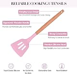 FIOUSY 12 PCS Silicone Kitchen Utensil Set with Wooden Handles - Pink view 2