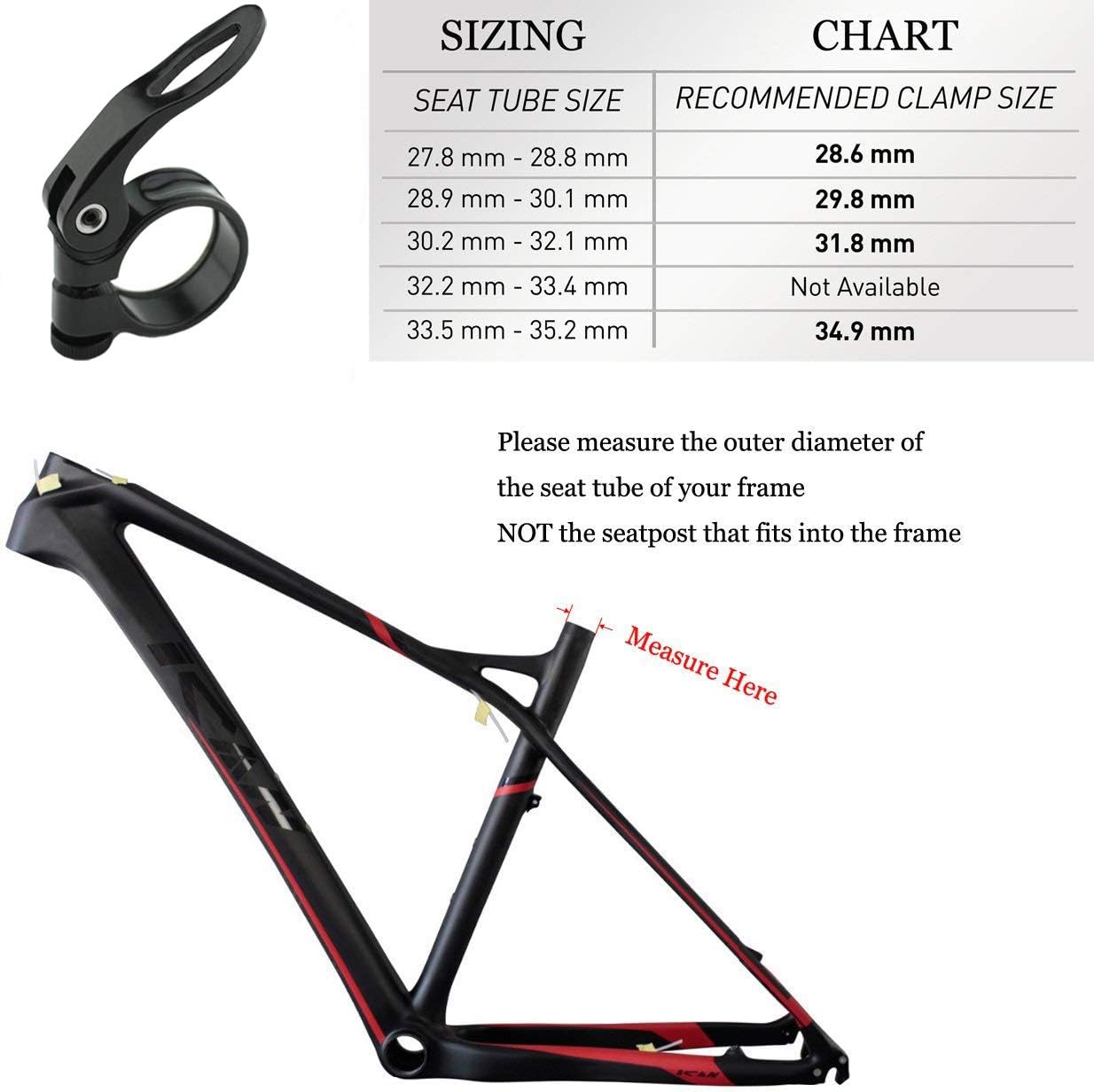 Quick Release Bike Seat Clamp 28.6 mm 31.8 mm 34.9 mm Seatpost Clamp
