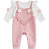 RSRZRCJ Baby Girl Valentines Outfit Newborn Heart Jacquard Romper Ruffle Long Sleeve 3d Floral Jumpsuit Fall Winter Clothes