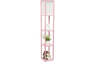 Simple Designs LF1014-LPK Etagere Organizer Storage Shelf Linen Shade Floor Lamp, Light Pink