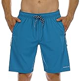 HODOSPORTS Mens No Liner Swim Trunks Quick Dry 9 Inch with Zipper Pockets Bathing Suits for Men Lineless Swim Shorts