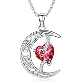 TOUPOP Moon and Star Birthstone Necklace for Women 925 Sterling Silver Celtic Moon Jewelry Valentines Day Birthday Gifts for Her Wife Mom