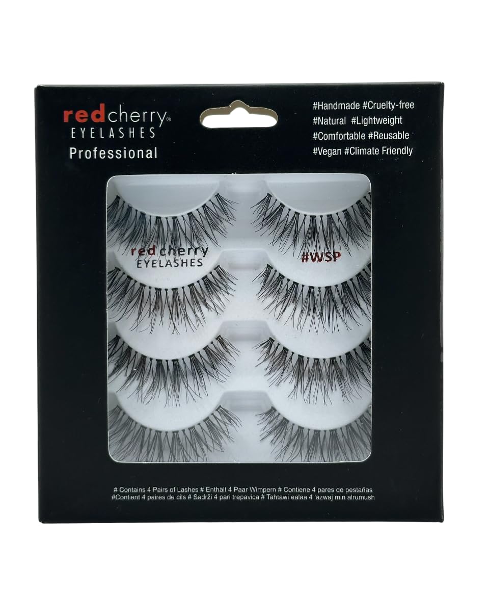 Red Cherry Eyelashes - #WSP Wispy Multipack (4 Pairs) - Professional Real Hair Eyelashes 4 Pairs Eye Lashes for a Natural Look