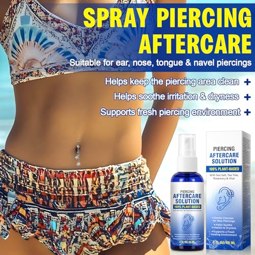 Piercing Aftercare Spray - Saline Solution Natural Keloid Bump Removal - Ear Piercing Cleaner Nose Septum Belly Button Cartilage - Seawater Disinfection Spray - Fine Mist 2 Fl Oz
