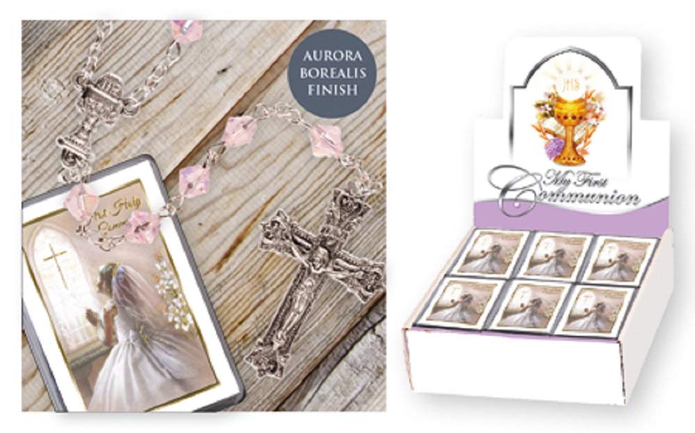 The Healing Corner FHC First Holy Communion Rosary Beads Girl Pink with Prayer Leaflet