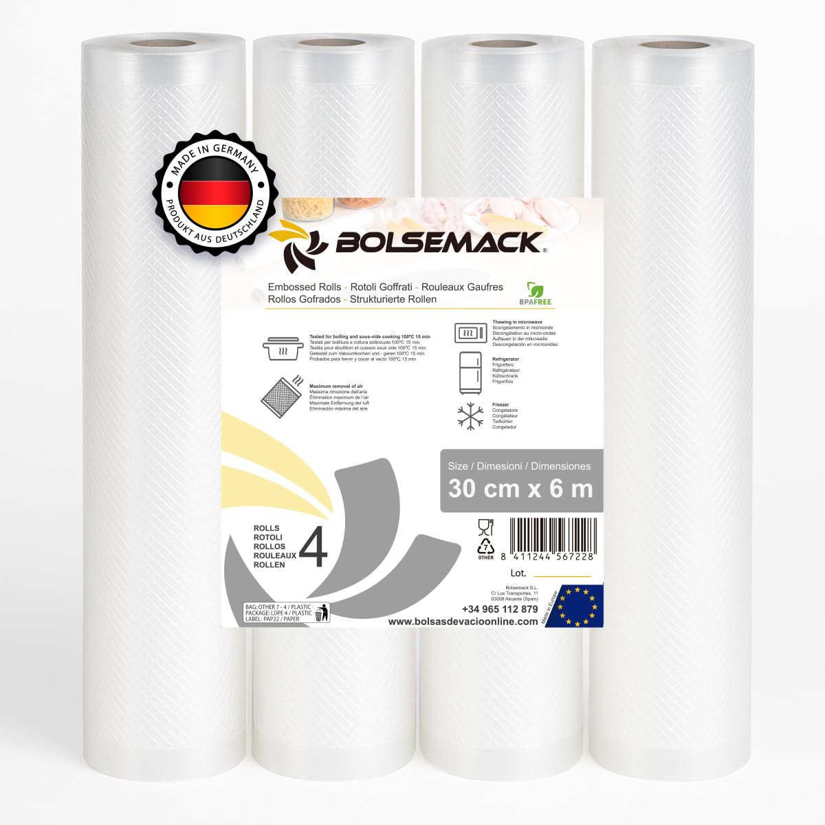 4 Vacuum Food Sealer Rolls - 30cm X 6 Metre Roll