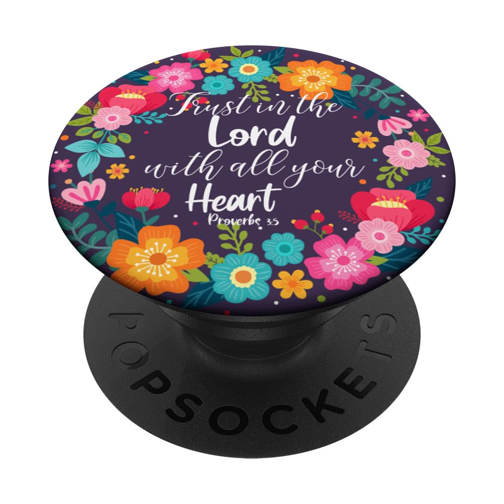 Purple Pink Proverbs 3 5 Christian Bible Verse Floral PopSockets Adhesive PopGrip
