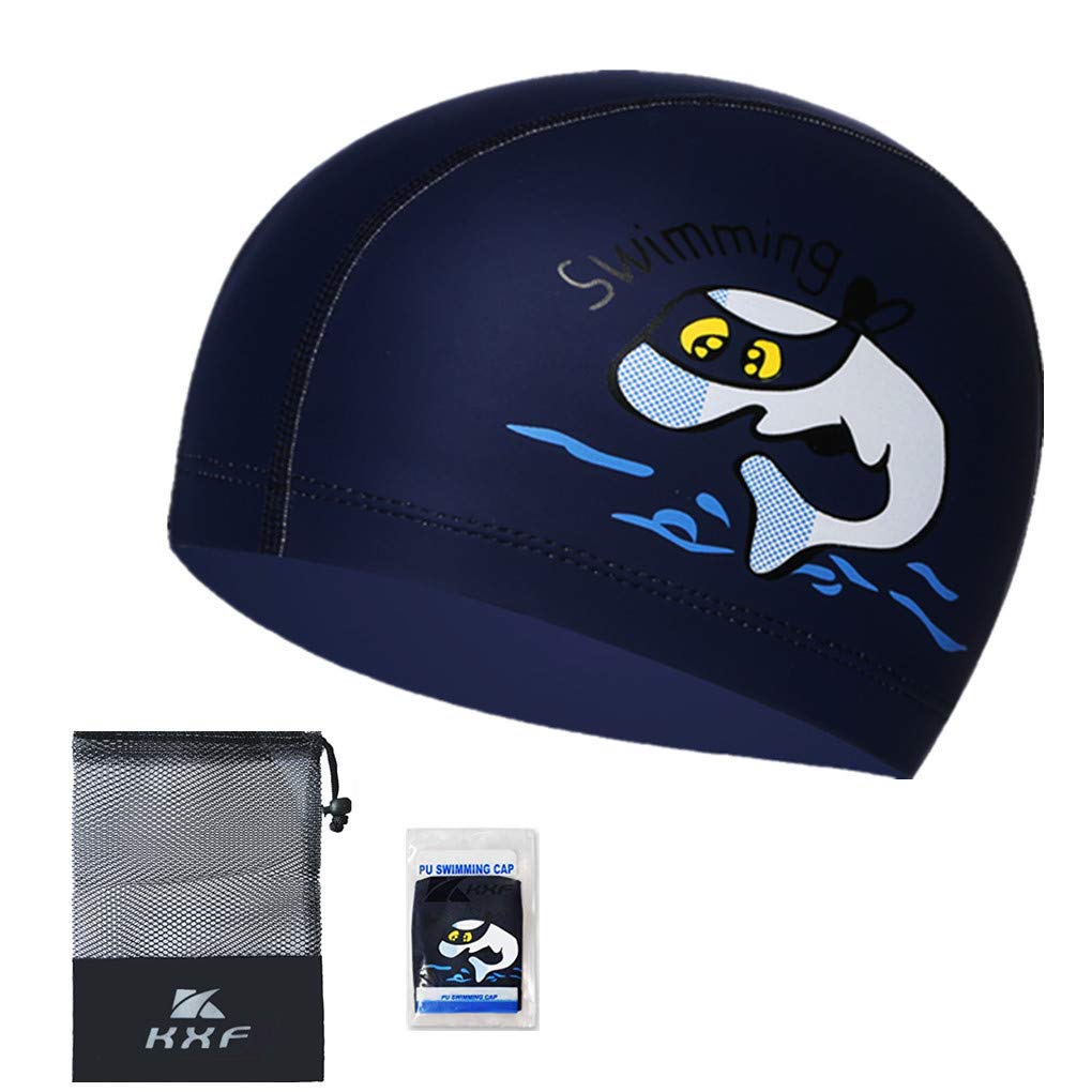 Kids Swimming Cap, KXF Swimming Hats Waterproof PU Bathing Cap Care Ear Protection Elastic Swim hat with Coating Cartoon Pattern for Children Kids Boys Girls Age 6-10