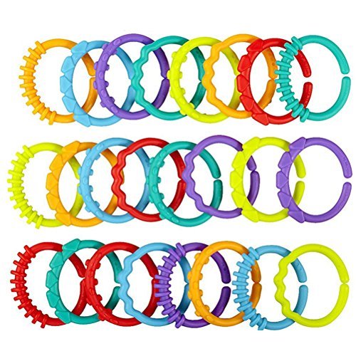 TOYMYTOY 24pcs Baby Teether Rings Links Toys Links Rattle Strollers Car Seat Travel Toys for Baby Infant Newborn