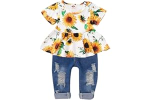 CARETOO Girls Clothes Outfits Cute Baby Girl Floral Long Sleeve Pant Set Flower Ruffle Top