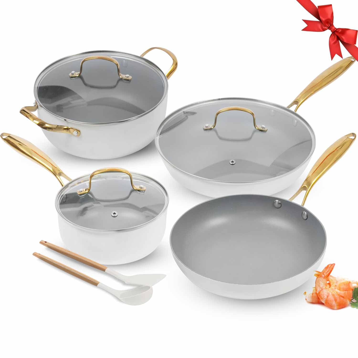 audanne nonstick pots and pans set 9 pieces, non stick kitchen cookware, cooking skillets include fr