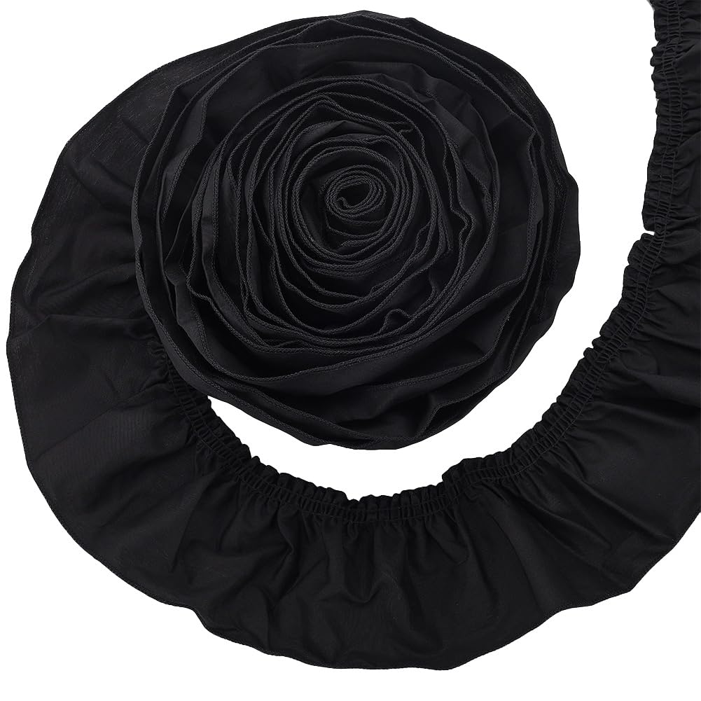 FINGERINSPIRE 5 Yards/4.57M Black Cotton Pleated Ruffled Lace Ribbon for Evening Dress Gown Decoration
