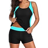 Daci Women 2 Piece Tankini Swimsuit - 2025 Tummy Control Sporty Bathing Suit Color Block Swim Tank Top with Boy Shorts