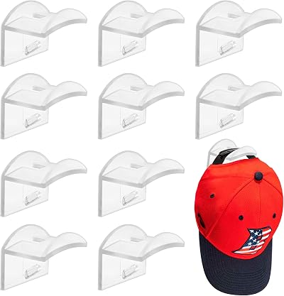 Vibbang 10 Pack Adhesive Hat Holder Wall Mount No Drilling Transparent