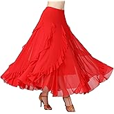 CISMARK Mesh Elegant Ballroom Latin Dance Party Long Swing Belly Dance Skirt for Women