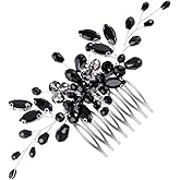 Black Teardrop Hair Side Comb Crystal Hair Pieces Rhinestone Headpieces Bride Wedding Hair Comb Bridal Hair Clip Side Combs Flower Headdress Hair Accessories for Women and Girls