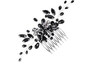 METUYNM Black Teardrop Hair Side Comb Crystal Hair Pieces Rhinestone Headpieces Bride Wedding Hair Comb Bridal Hair Clip Side Combs Flower Headdress Hair Accessories for Women and Girls
