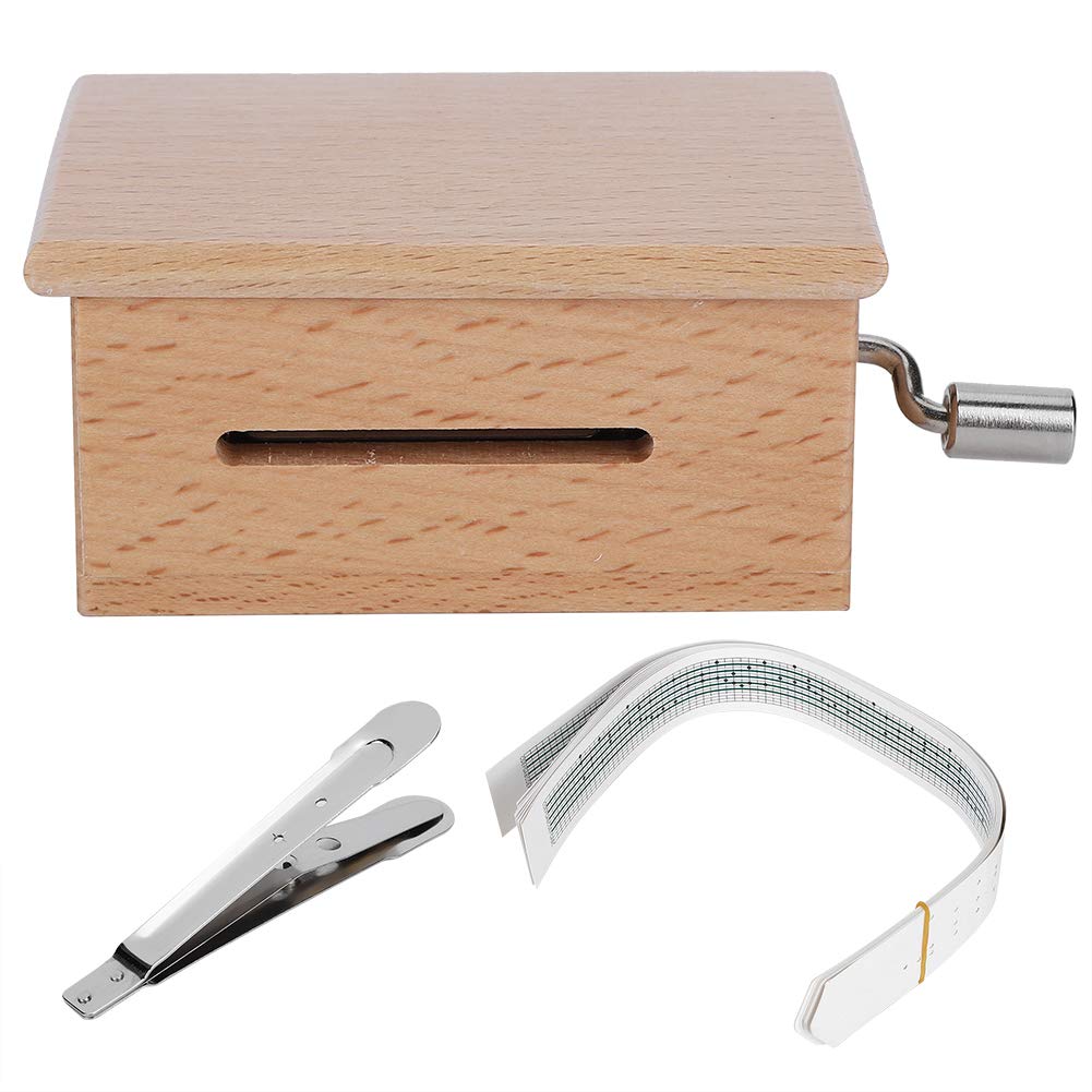 Photo 1 of Nikou DIY Music Box, 15 Note Hand?Cranked Wooden Music Box with 7Pcs Blank Paper Tape and Hole Puncher DIY Music Box