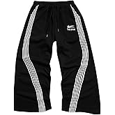 SHENHE Men's Y2k Graphic Baggy Sweatpants Wide Leg Striped Open Bottom Drawstring Sweatpants