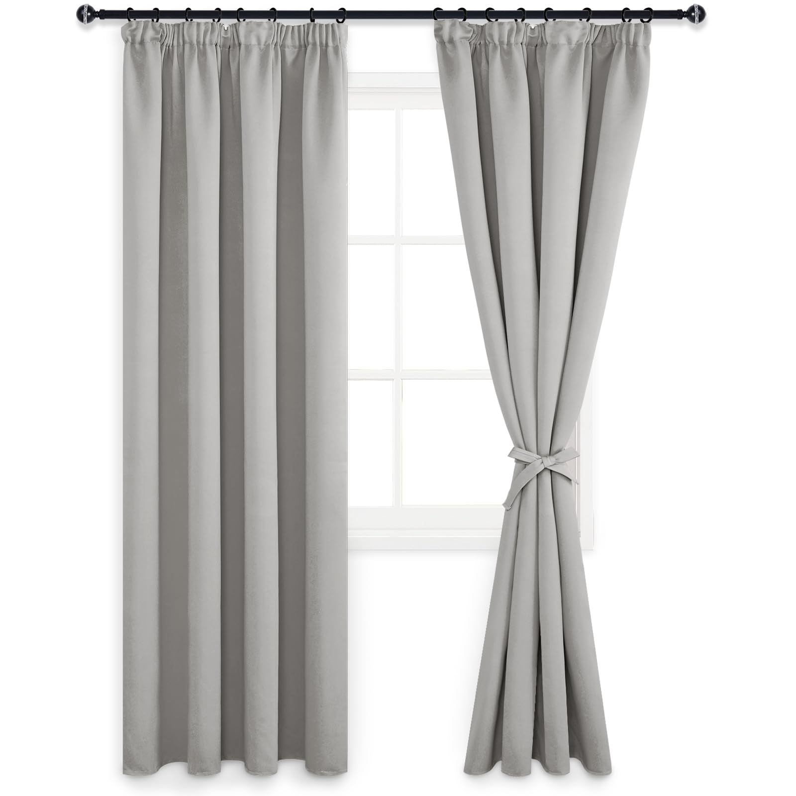 DWCN Blackout Curtains for Bedroom Thermal Insulated Room Darkening Pencil Pleat Window Curtains for Living Room 66 x 90 inch Length, Silver Grey, 2 Panels