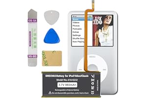 DRECHAS [980mAh] Battery for iPod Classic 616-0232, 2025 New Upgraded Capacity Replacement Battery for iPod 5th - 7th Generation Video Classic 160GB 80GB 60G 30G