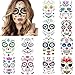 12 Pack Day of the Dead Sugar Skull Temporary Face Tattoo Halloween Makeup Tattoo for Men and Women