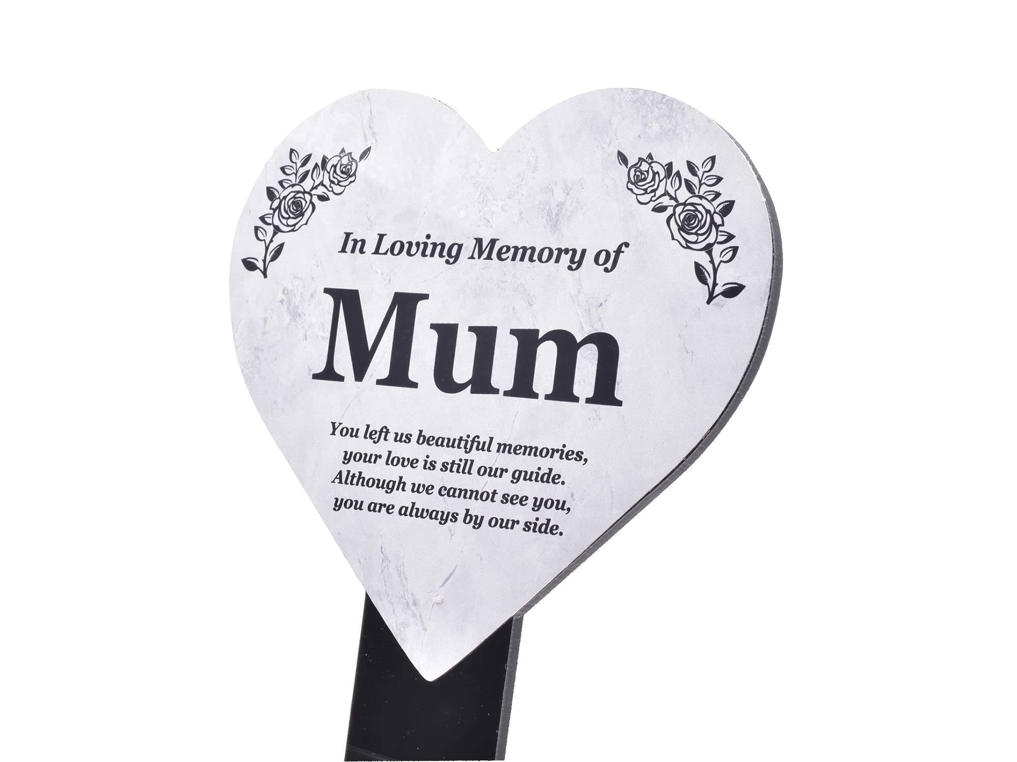 Mum Memorial Heart Shaped Plaque, Grave Marker - printed with remembrance poem, mounted on a sturdy acrylic stake