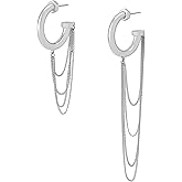 AllSaints womens Bolt Swag Chain Huggie Asymmetrical Earrings