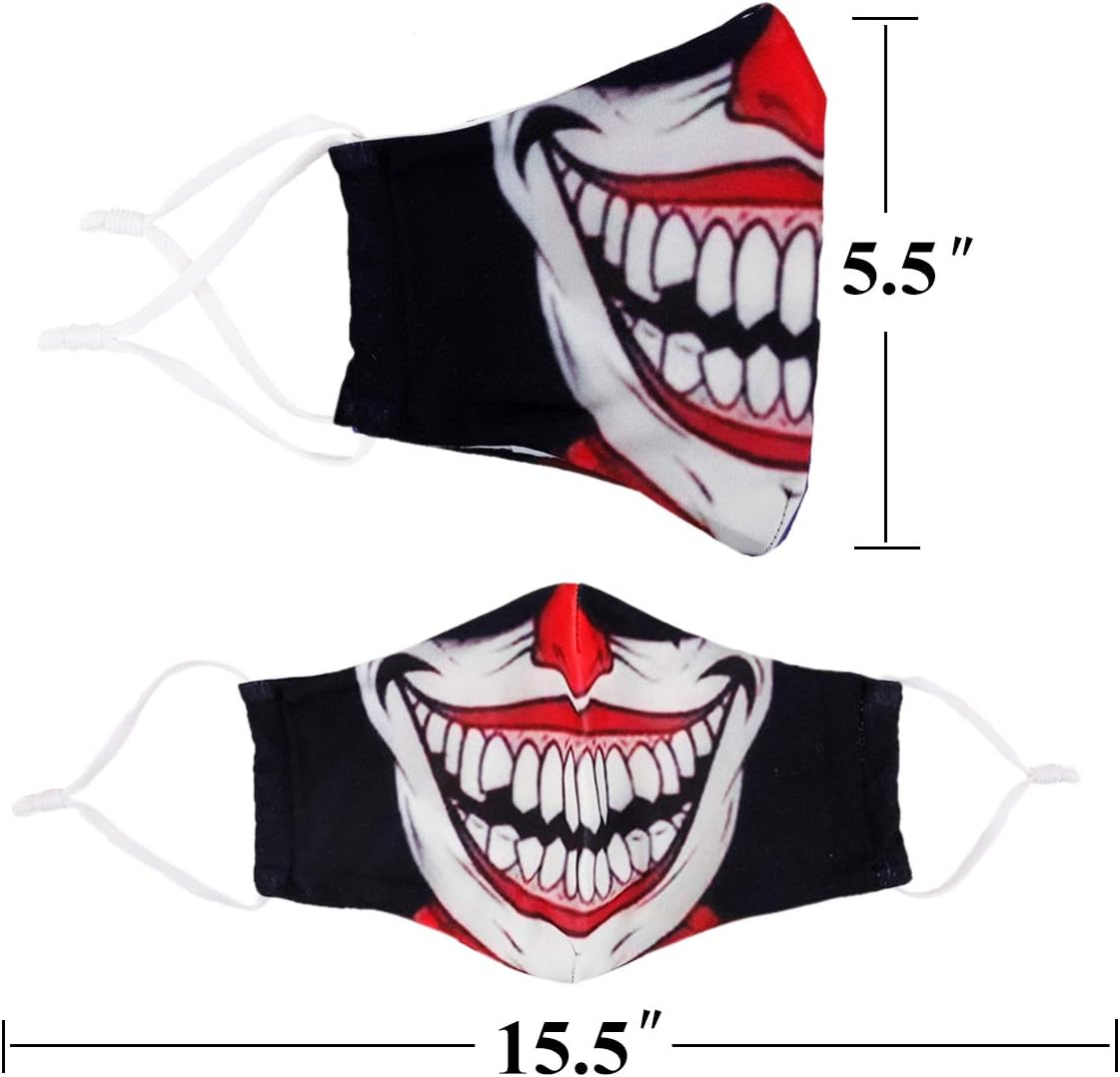 Fashion Cotton Face Mask Reusable for Women Men, Washable Breathable Designer Cloth Fabric Madks, Cubre Bocas Tapa para mascarillas de, Adult Mouth Nose Cover Clown Skeleton Joker Halloween Skull : Sports & Outdoors