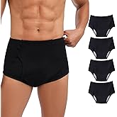 PurityLock Men's Incontinence Underwear Washable - Cotton Leak Proof Briefs with Flying, Complete Front & Rear Leakproof, 150ml Absorbency (4 Pack, Black, S)