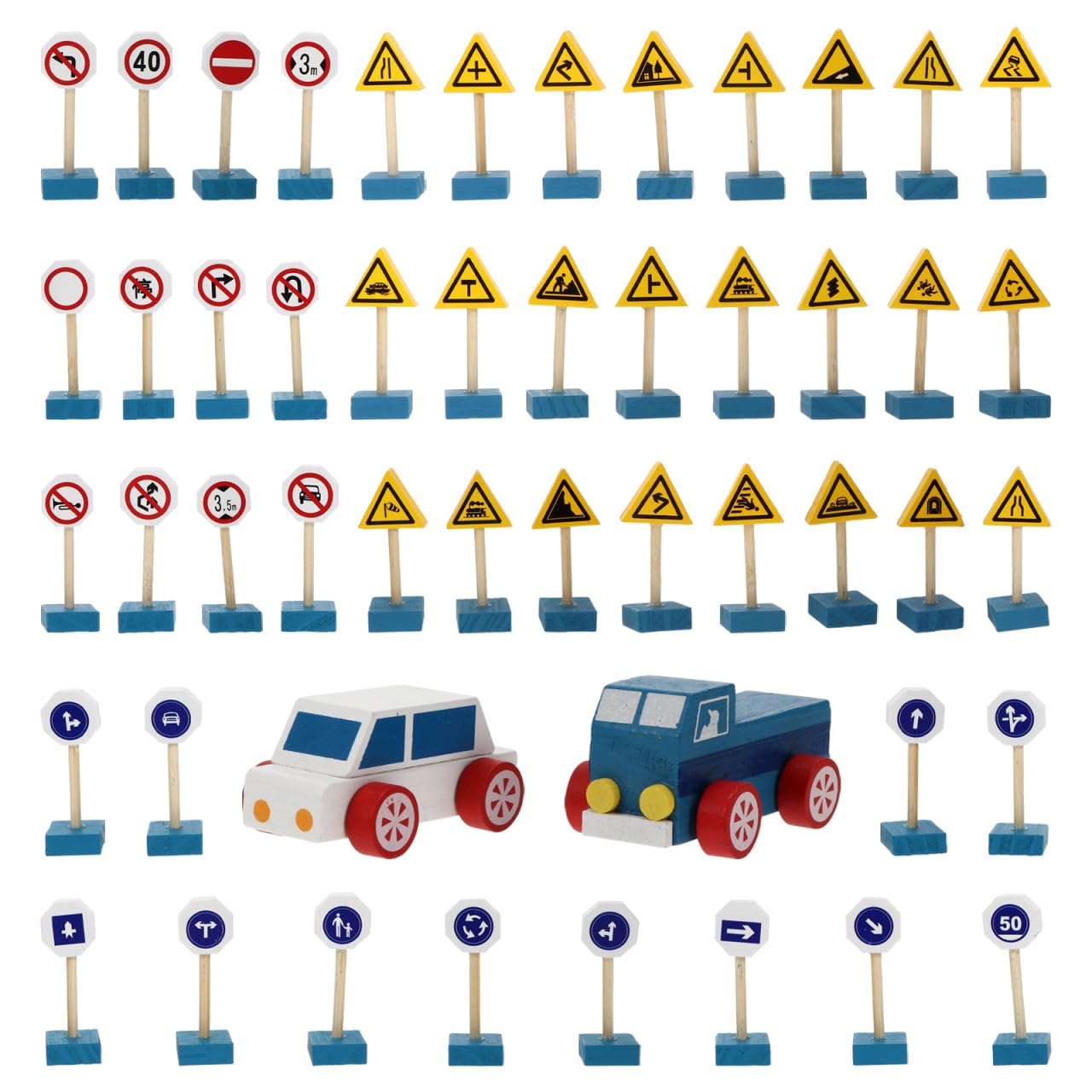 STOBOK Small Foot Traffic Signs Set, DIY Wooden Traffic Road Sign Toys for Kids Playing Road Safety Small Plastic Street Construction Educational Toy