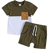 Rtnnsbbfcm Newborn Baby Boy Summer Clothes Short Sleeve Color Block Front Pocket T-Shirt Top Shorts 2Pcs Casual Outfit