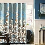 Ufaitheart Magnolia Flower Pattern Waterproof Bath Curtain Stall Shower Curtain 36 x 72 Inches Fabric Shower Curtains, Blue, Brown, Gold, White