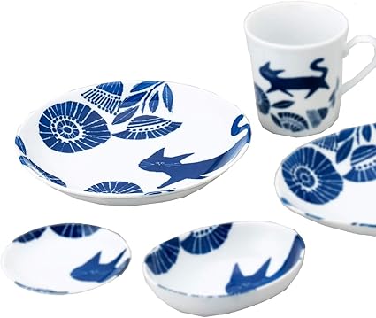 Amazon Co Jp Coco A ココア 食器 お皿１人用ホームセット 吉濱あさこ 猫部 染付け フェリシモ 和食器 散歩道 ホーム キッチン