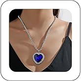 Xduargs Boho Large Faux Sapphire Heart Necklace Blue CZ Heart Choker Necklace Vintage Love Heart Pendant Necklace Adjustable Crystal Tennis Chain Necklace Jewelry for Women