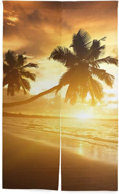 Amazon マキク Makiku のれん 海 ハワイ 夕焼け 風景 おしゃれ ロング 暖簾 洗濯可 突っ張り棒付き 幅86cm 丈143cm のれん オンライン通販