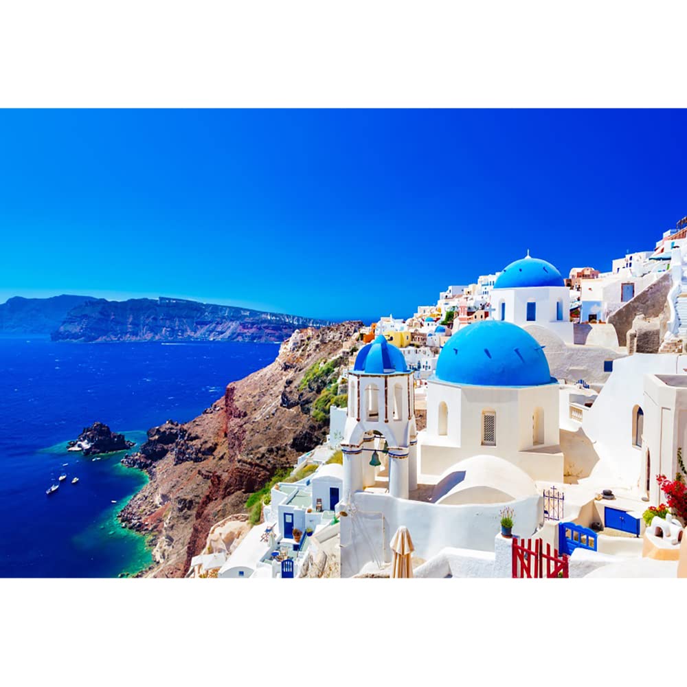 Aoihrraan 3x2,5m Santorini Scenery Backdrop Greece Blue Ocean Sky Oia Village Coastal Landscape Photography Background Kids Adult Vacation Portrait Lover Wedding Party Decoration Photo Studio Props