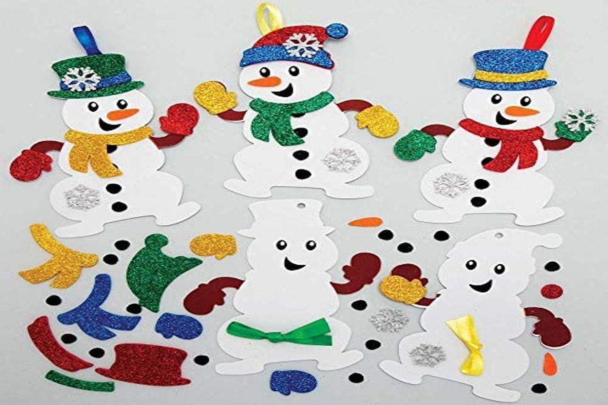 Baker Ross Snowman Mix and Match Decoration – Pack of 8, Kids Make Your Own Christmas Decoration, Christmas Bauble Arts and Crafts (AX516)