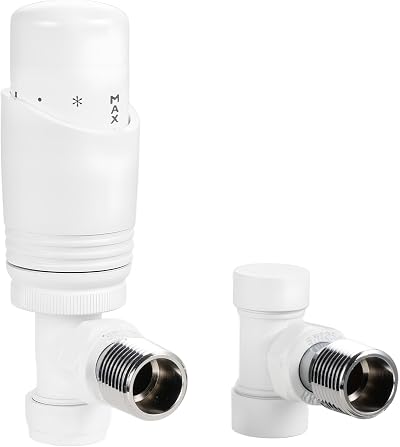 VANCOCO Glossy White 1/2x15mm TRV Angled with Lockshield Brass H62