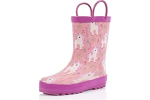 landchief Toddler Rain Boots, Kids Rain Boots Waterproof Rubber Boots for Girls and Boys with Fun Patterns and Easy-On Handles