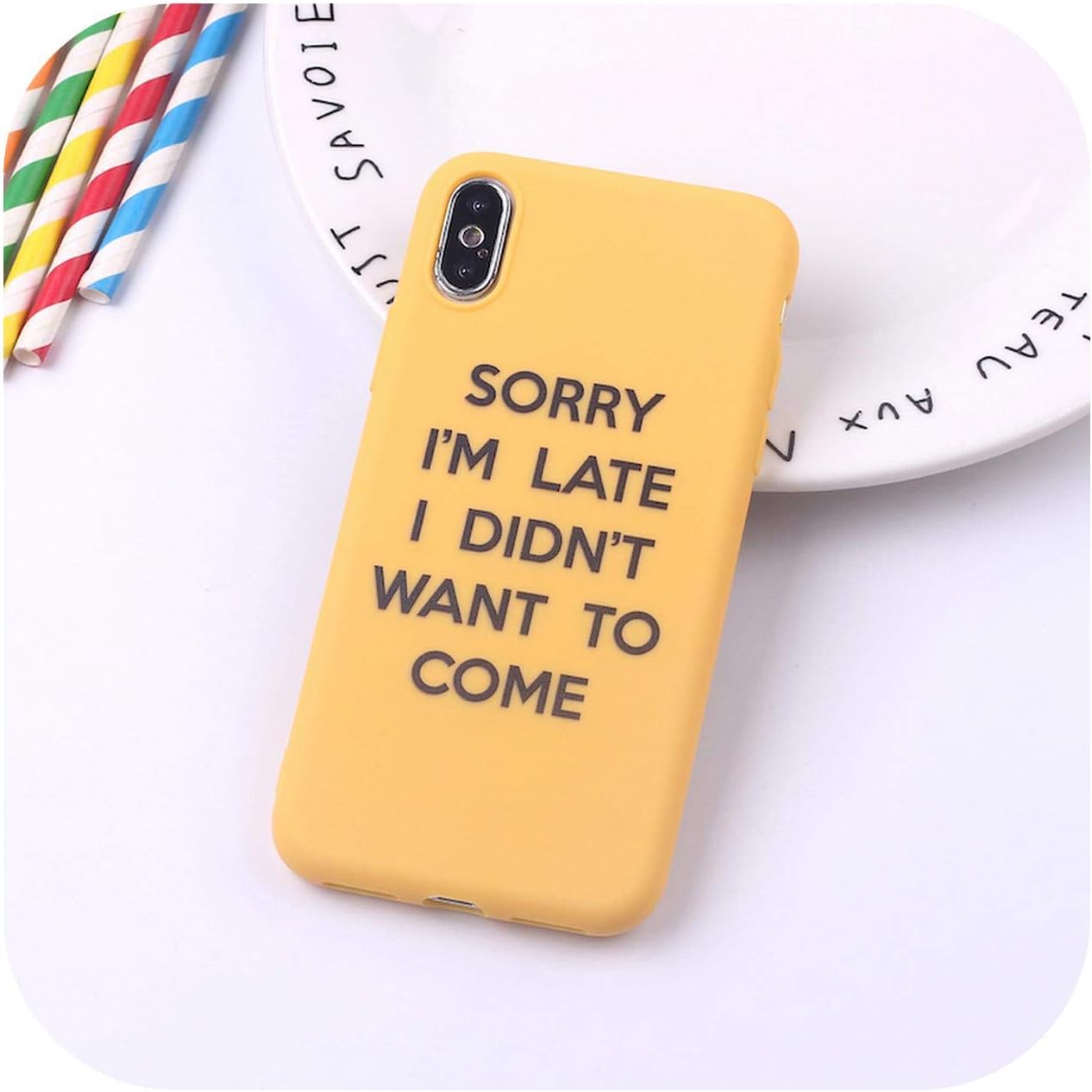 Funny Quote Slogan Sorry I AM Late Soft Silicone Candy Phone Case for iPhone 11 Pro 6 8 8Plus X XS Max 7 7Plus-8-For iPhone 11Pro Max