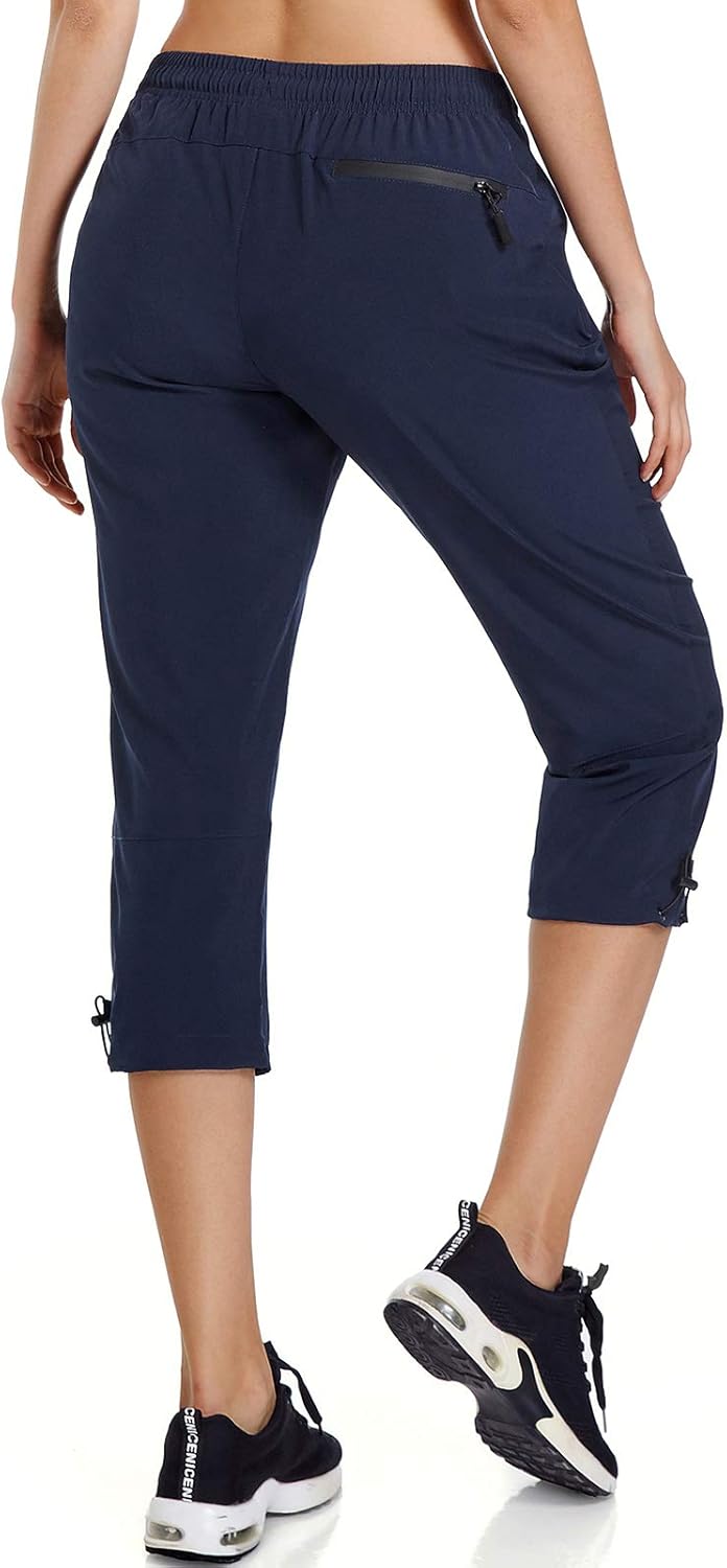 Ksmien Women's Lightweight Hiking Capri Pants Quick Dry Workout Cargo Capris Water Resistant UPF 50+ Zipped Pockets: Clothing