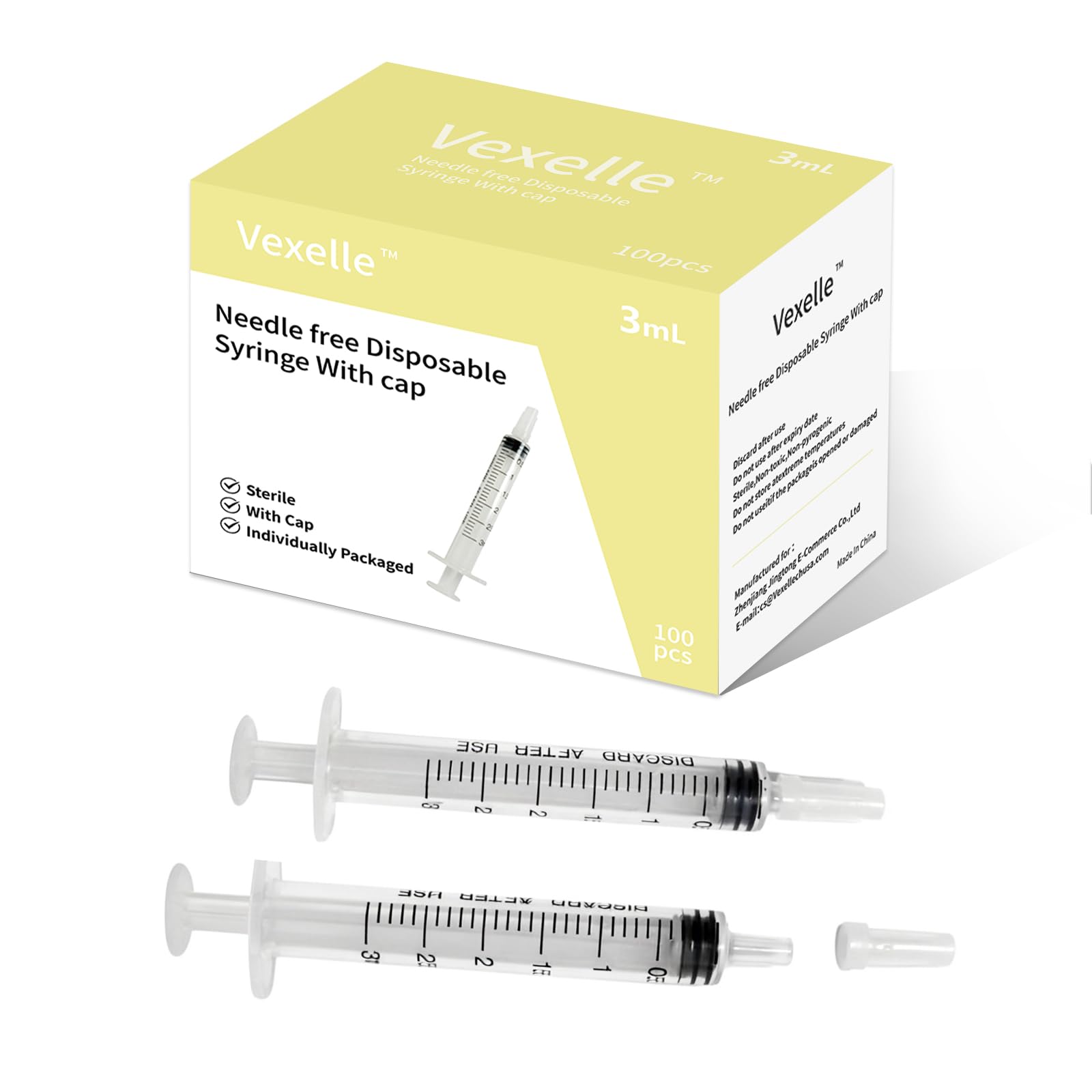 Photo 1 of 100 PCS 3ml Syringe with Cap for Liquid, Oral Syringe without Needle for Medicine Dropper, Colostrum Collect, Feeding Pets, Liquid Measuring, sterile Individually Sealed, Luer Slip