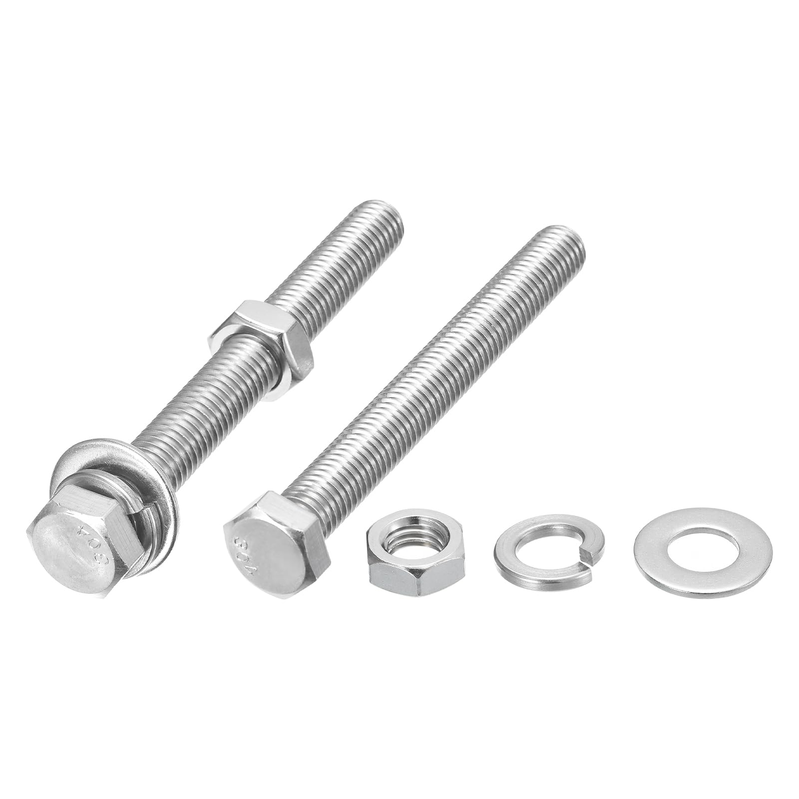 METALLIXITY Hex Head Screws Bolts, Nuts, Flat & Lock Washers Kits (1/2-13x4-1/2") 2 Set, Stainless Steel Fully Threaded Machine Screws Bolt Set - for Home Appliance Equipment