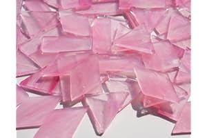 CHICSHIS Crisp Texture Transparent Glass Mosaic Tiles, 200g Stained Glass Pieces, 4 Shapes Pre-Cut, Misty Pink