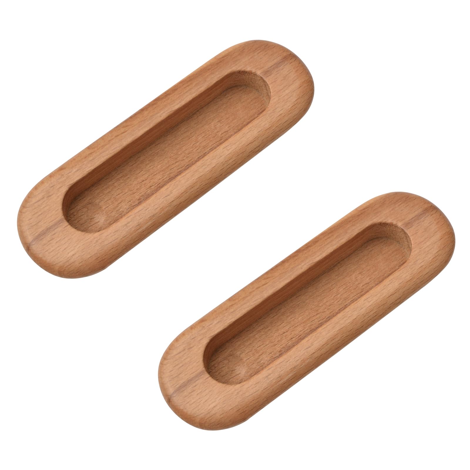 MOROBOR 2PCS Oval Wood Recessed Concealed Handle, Embedded Design Sliding Door Handle Wood Cabinet Pulls Flush Sliding Closet Door Pulls for Sliding Barn Bypass Door Wardrobe Drawer Pulls