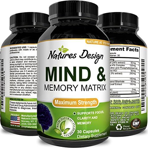Mind &amp; Memory Enhancement Pills with Ginkgo Biloba St. John's Wort - Brain Booster Nootropic Focus Mental Clarity Anti Aging Pure Vitamins Natural Dietary Supplement for Men &amp; Women by Natures Design