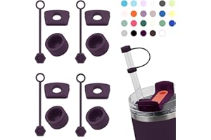 DUNLAGUE 4Pack Spill Stopper For Stanley Cup 2.0 30oz & 40oz, Silicone Leak Proof Stopper For Stanley Tumbler, Cup Accessories Includes Straw Cover Cap, Round Stopper, Square Stopper, Plum