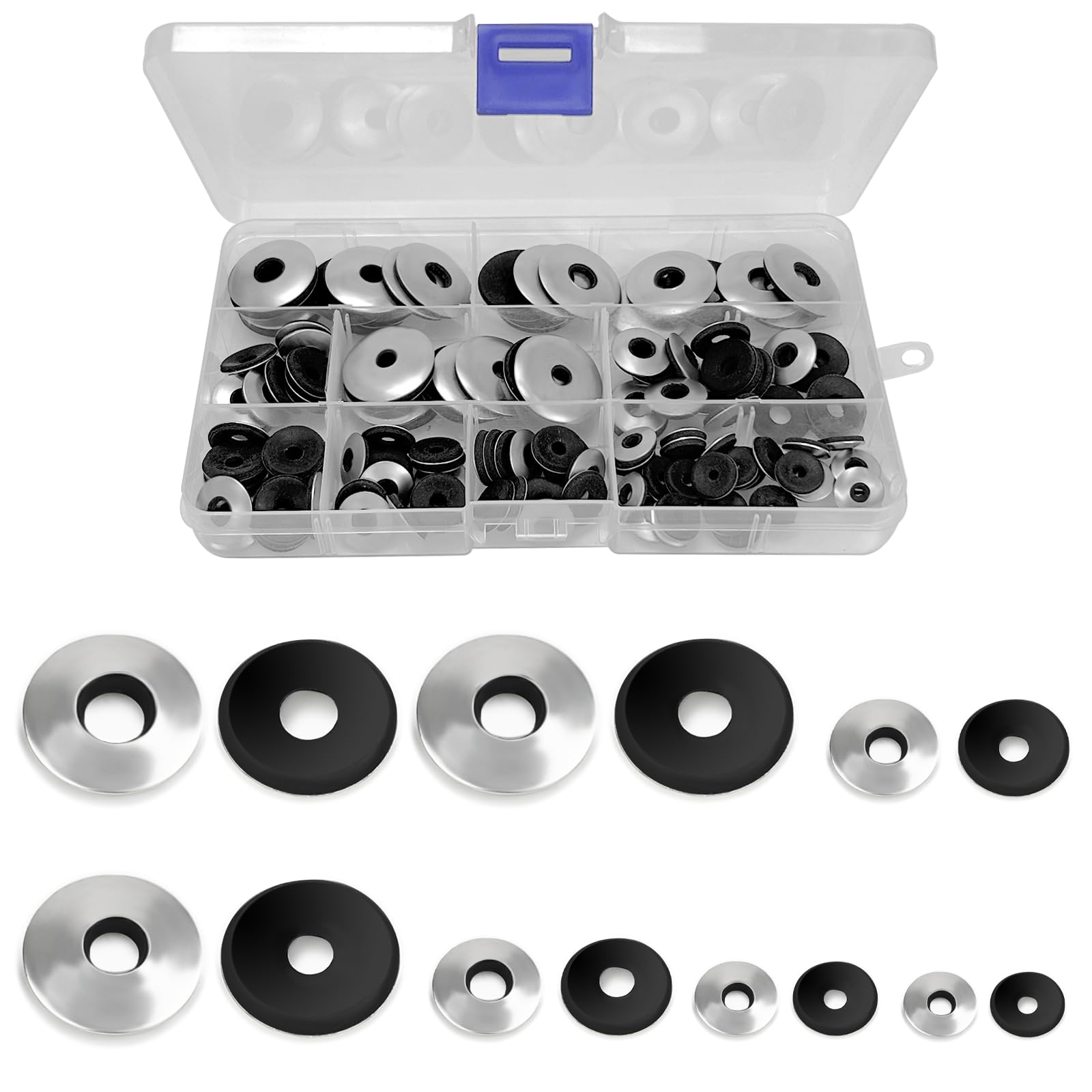 135 Pcs 304 Stainless Steel Neoprene EPDM Bonded Sealing Washer Set - M4.2/M4.8/M5.5/M6.3/M8 Anti-skid Rubber Gaskets (7 Colors)
